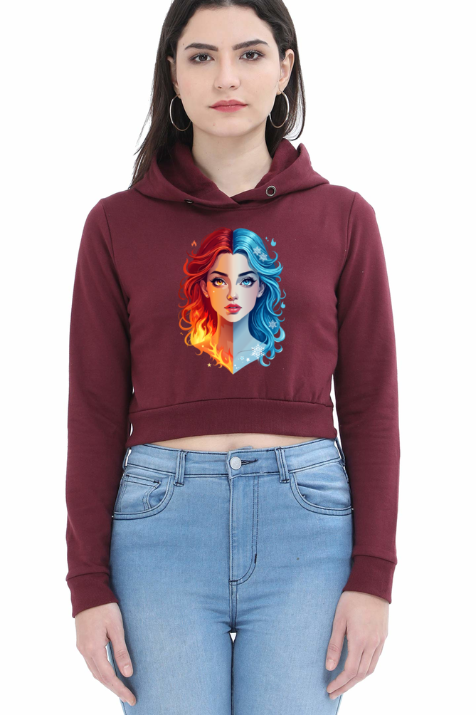 Ziddi Prints Cool Woman on Fire Crop Hoodie β Fuel Your Passion with Fierce Style