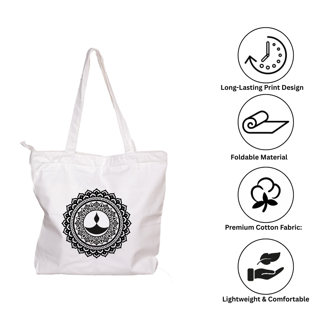 ZIDDI PRINTS - Festive Season Special Mandala art| Everyday Large Tote Bag for Women Stylish Printed Shoulder Bag for College, Office, Travel & Shopping | Cotton Fabric | ZPFS-004_W