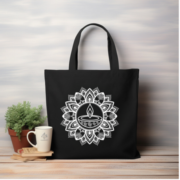 ZIDDI PRINTS - Festive Season Special Mandala art| Everyday Large Tote Bag for Women Stylish Printed Shoulder Bag for College, Office, Travel & Shopping | Cotton Fabric | ZPFS-005_BK
