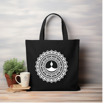 ZIDDI PRINTS - Festive Season Special Mandala art| Everyday Large Tote Bag for Women Stylish Printed Shoulder Bag for College, Office, Travel & Shopping | Cotton Fabric | ZPFS-003_BK