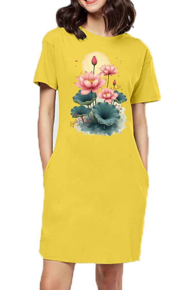 The Ziddi Prints-Lotus Flowers in Pond- Night T-Shirt