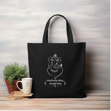 ZIDDI PRINTS - Diwali Ganesh ji |Tote Bag for Women | hand bags for women stylish |Solid colour,Shoulder Bag for College, Office, Travel & Shopping | Eco-Friendly Cotton Fabric | Zipper closure