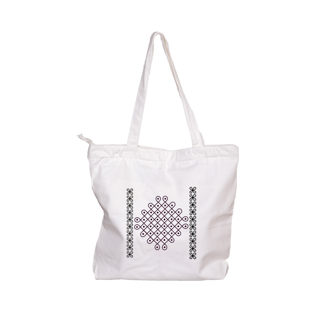 ZIDDI PRINTS Everyday Large Tote Bag for Women | Festive Season Special Kolam design | Stylish Printed Shoulder Bag for College, Office, Travel & Shopping | Cotton Fabric | 15kg Load Capacity