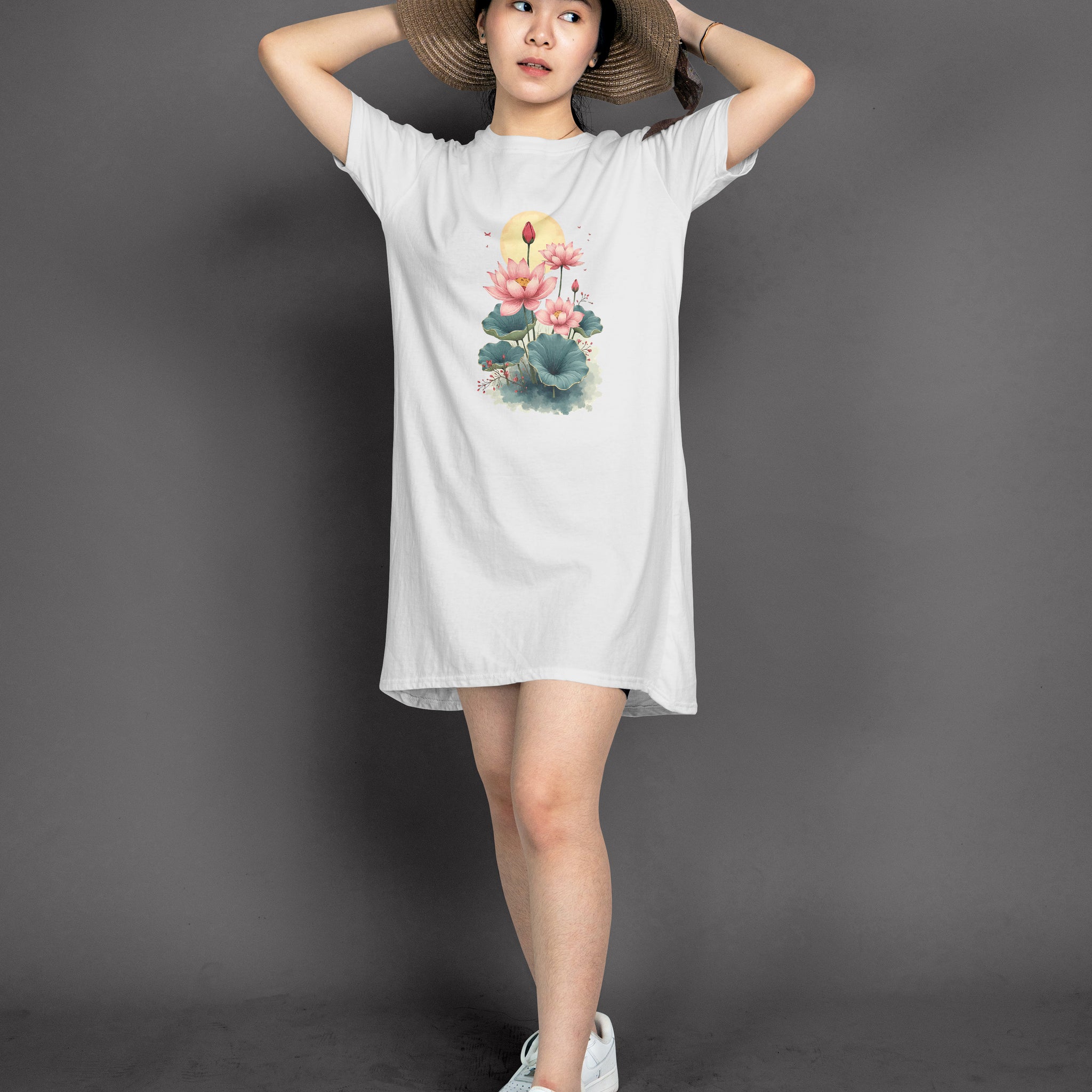 The Ziddi Prints-Lotus Flowers in Pond- Night T-Shirt